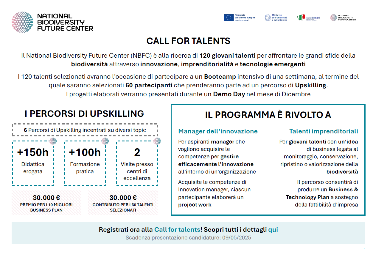Call for Talents del National Biodiversity Future Center